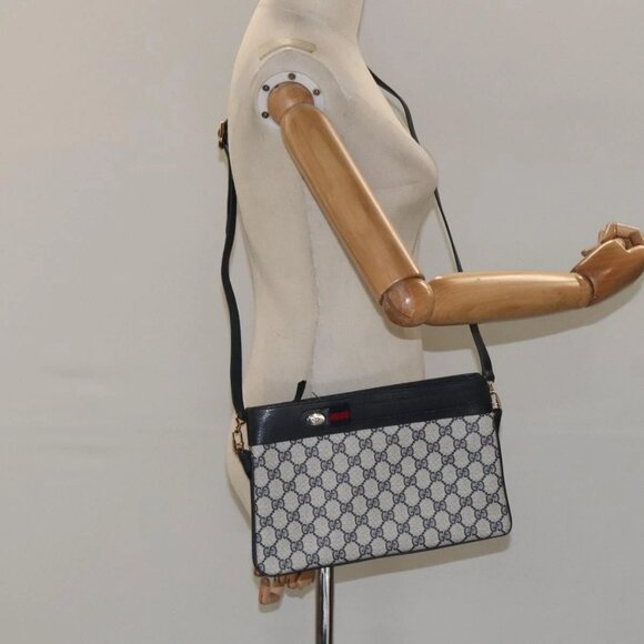 GUCCI GG Supreme Sherry Line Shoulder Bag PVC Navy Gold - Picture 1 of 16